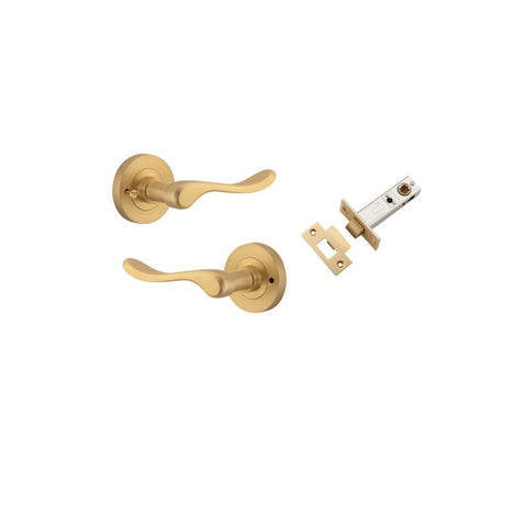IVER Stirling Door Lever Handle On Round Rose | Inbuilt Privacy Kit | 8 Finishes - Brushed Brass