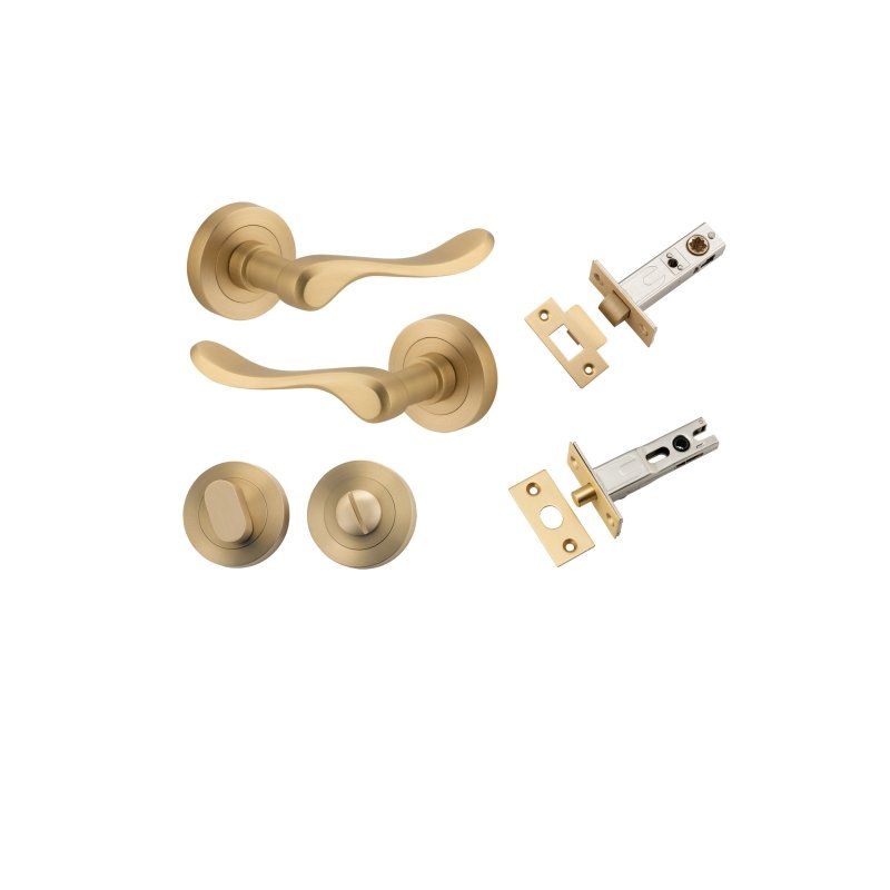 IVER Stirling Door Lever Handle On Round Rose | Separate Privacy Kit | 8 Finishes - Brushed Brass