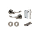 IVER Stirling Door Lever Handle On Round Rose | Entrance Kit (Key/Thumb) | 8 Finishes - Distressed Nickel