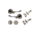 IVER Stirling Door Lever Handle On Round Rose | Separate Privacy Kit | 8 Finishes - Distressed Nickel
