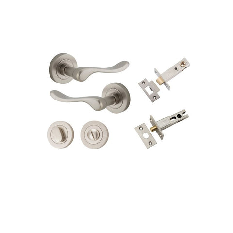 IVER Stirling Door Lever Handle On Round Rose | Separate Privacy Kit | 8 Finishes - Satin Nickel
