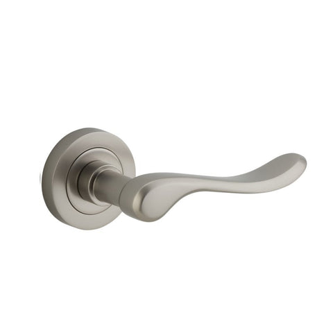 IVER Stirling Door Lever Handle On Round Rose | Passage Lever Set Only | 8 Finishes - Satin Nickel