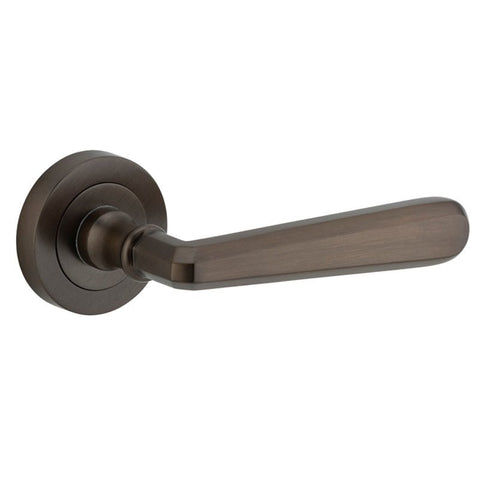 IVER Copenhagen Door Lever Handle On Round Rose | Passage Lever Set Only | 7 Finishes - Signature Brass