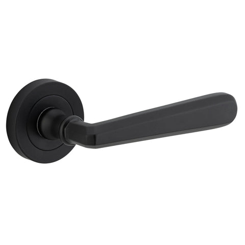 IVER Copenhagen Door Lever Handle On Round Rose | Passage Lever Set Only | 7 Finishes - Matt Black