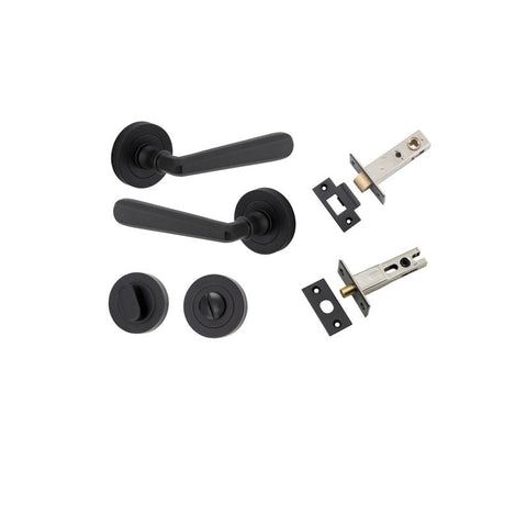IVER Copenhagen Door Lever Handle On Round Rose | Separate Privacy Kit | 7 Finishes - Matt Black