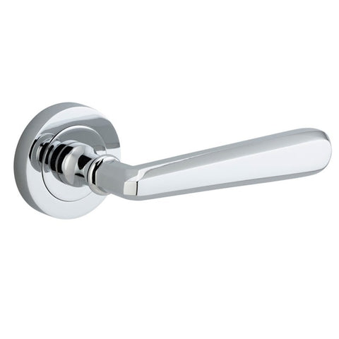 IVER Copenhagen Door Lever Handle On Round Rose | Passage Lever Set Only | 7 Finishes - Polished Chrome