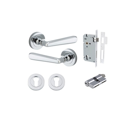 IVER Copenhagen Door Lever Handle On Round Rose | Entrance Kit (Key/Key) | 7 Finishes - Polished Chrome