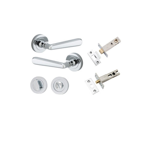 IVER Copenhagen Door Lever Handle On Round Rose | Separate Privacy Kit | 7 Finishes - Polished Chrome