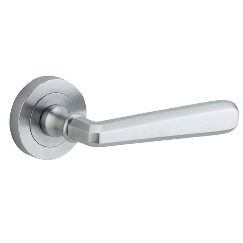 IVER Copenhagen Door Lever Handle On Round Rose | Passage Lever Set Only | 7 Finishes - Brushed Chrome