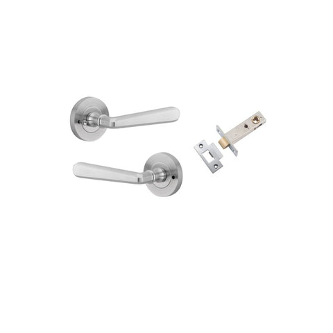 IVER Copenhagen Door Lever Handle On Round Rose | Inbuilt Privacy Kit | 7 Finishes - Brushed Chrome