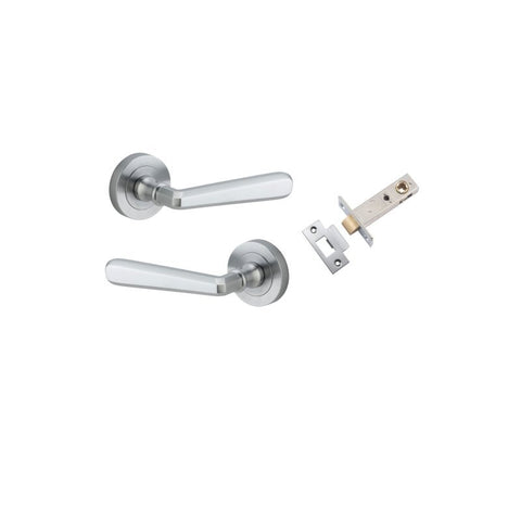 IVER Copenhagen Door Lever Handle On Round Rose | Passage Kit | 7 Finishes - Brushed Chrome