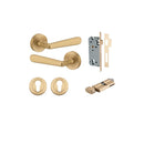 IVER Copenhagen Door Lever Handle On Round Rose | Entrance Kit (Key/Thumb) | 7 Finishes - Brushed Brass
