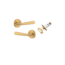 IVER Copenhagen Door Lever Handle On Round Rose | Inbuilt Privacy Kit | 7 Finishes - Brushed Brass