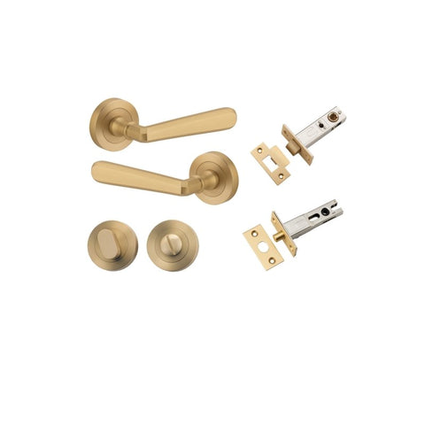 IVER Copenhagen Door Lever Handle On Round Rose | Separate Privacy Kit | 7 Finishes - Brushed Brass