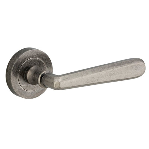 IVER Copenhagen Door Lever Handle On Round Rose | Passage Lever Set Only | 7 Finishes - Distressed Nickel
