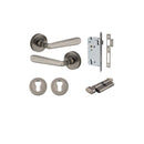 IVER Copenhagen Door Lever Handle On Round Rose | Entrance Kit (Key/Thumb) | 7 Finishes - Distressed Nickel