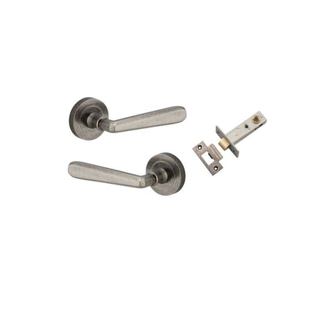 IVER Copenhagen Door Lever Handle On Round Rose | Passage Kit | 7 Finishes - Distressed Nickel