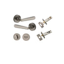 IVER Copenhagen Door Lever Handle On Round Rose | Separate Privacy Kit | 7 Finishes - Distressed Nickel