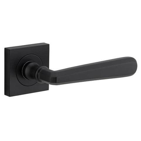 IVER Copenhagen Door Lever Handle On Square Rose | Passage Lever Set Only | 7 Finishes - Matt Black