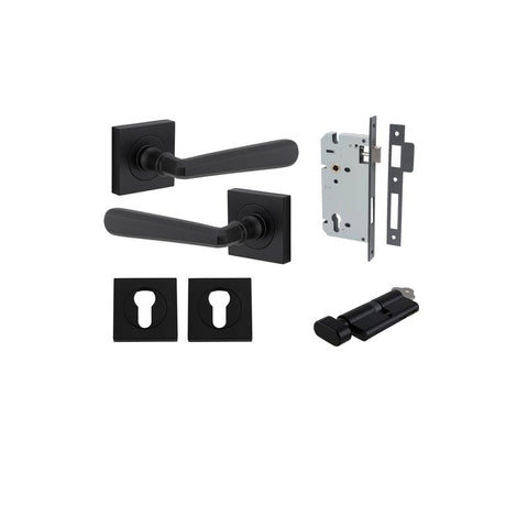 IVER Copenhagen Door Lever Handle On Square Rose | Entrance Kit (Key/Thumb) | 7 Finishes - Matt Black