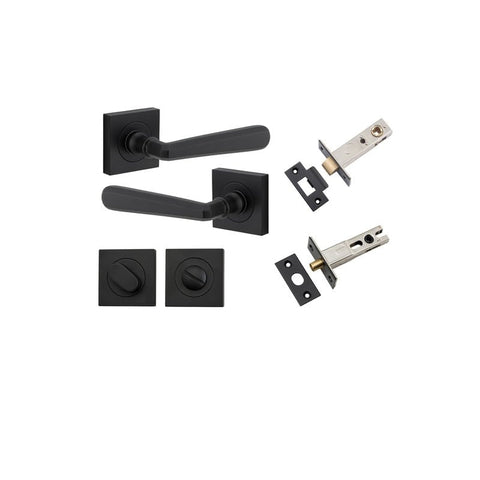 IVER Copenhagen Door Lever Handle On Square Rose | Separate Privacy Kit | 7 Finishes - Matt Black