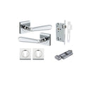 IVER Copenhagen Door Lever Handle On Square Rose | Entrance Kit (Key/Thumb) | 7 Finishes - Polished Chrome