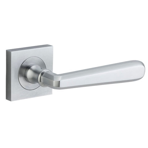 IVER Copenhagen Door Lever Handle On Square Rose | Passage Lever Set Only | 7 Finishes - Brushed Chrome