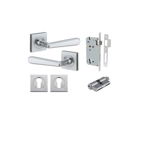 IVER Copenhagen Door Lever Handle On Square Rose | Entrance Kit (Key/Key) | 7 Finishes - Brushed Chrome