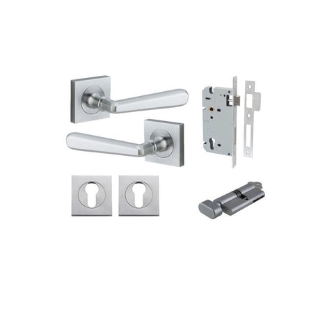IVER Copenhagen Door Lever Handle On Square Rose | Entrance Kit (Key/Thumb) | 7 Finishes - Brushed Chrome