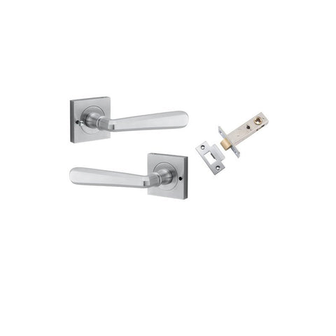 IVER Copenhagen Door Lever Handle On Square Rose | Inbuilt Privacy Kit | 7 Finishes - Brushed Chrome
