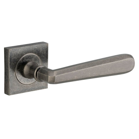 IVER Copenhagen Door Lever Handle On Square Rose | Passage Lever Set Only | 7 Finishes - Distressed Nickel