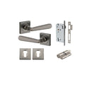 IVER Copenhagen Door Lever Handle On Square Rose | Entrance Kit (Key/Key) | 7 Finishes - Distressed Nickel