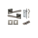 IVER Copenhagen Door Lever Handle On Square Rose | Entrance Kit (Key/Thumb) | 7 Finishes - Distressed Nickel