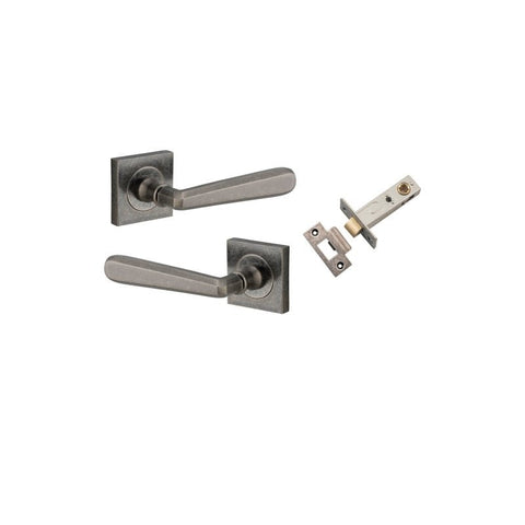 IVER Copenhagen Door Lever Handle On Square Rose | Passage Kit | 7 Finishes - Distressed Nickel