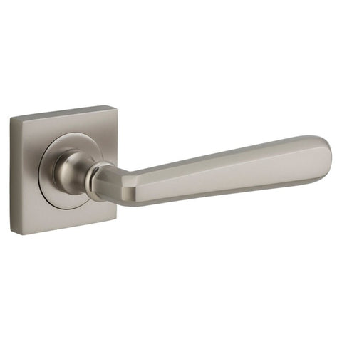 IVER Copenhagen Door Lever Handle On Square Rose | Passage Lever Set Only | 7 Finishes - Satin Nickel
