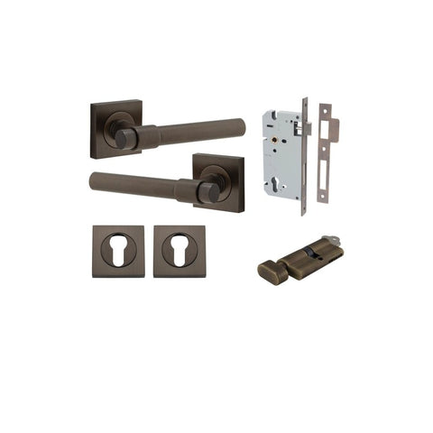 Iver Helsinki Solid Brass Door Lever on Square Rose | Entrance Kit (Key/Thumb) | 7 Finishes - Signature Brass