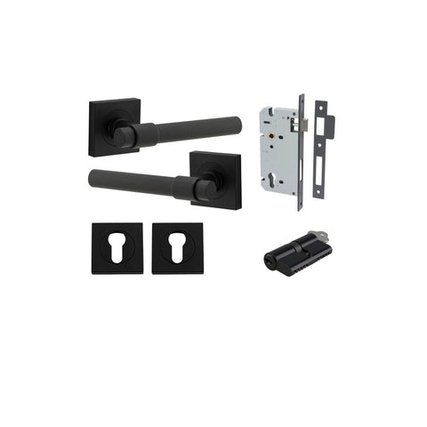 Iver Helsinki Solid Brass Door Lever on Square Rose | Entrance Kit (Key/Key) | 7 Finishes - Matt Black