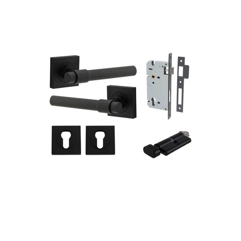 Iver Helsinki Solid Brass Door Lever on Square Rose | Entrance Kit (Key/Thumb) | 7 Finishes - Matt Black