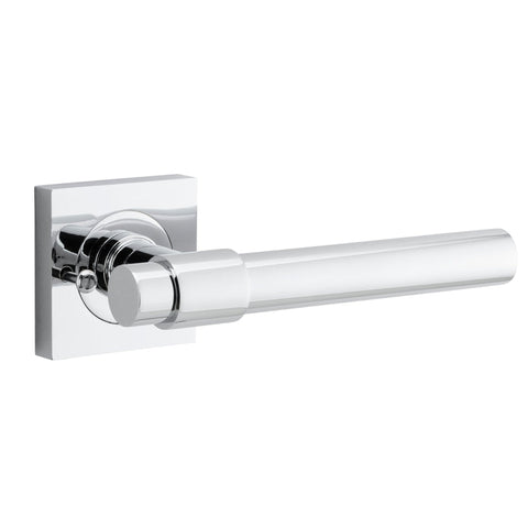 Iver Helsinki Solid Brass Door Lever on Square Rose | Separate Privacy Kit | 7 Finishes - Polished Chrome