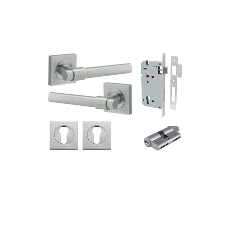 Iver Helsinki Solid Brass Door Lever on Square Rose | Entrance Kit (Key/Key) | 7 Finishes - Brushed Chrome
