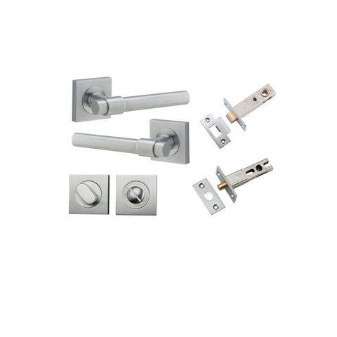 Iver Helsinki Solid Brass Door Lever on Square Rose | Separate Privacy Kit | 7 Finishes - Brushed Chrome