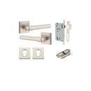 Iver Helsinki Solid Brass Door Lever on Square Rose | Entrance Kit (Key/Key) | 7 Finishes - Satin Nickel
