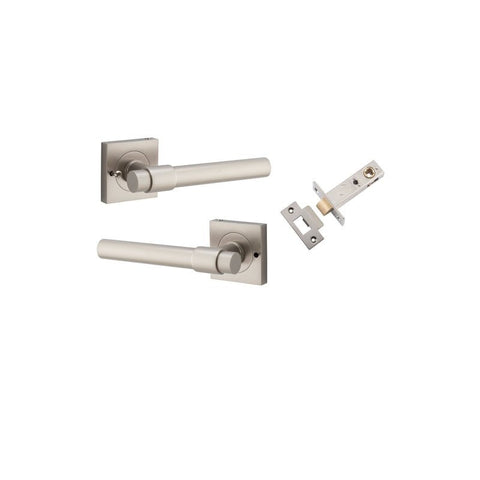 Iver Helsinki Solid Brass Door Lever on Square Rose | Inbuilt Privacy Kit | 7 Finishes - Satin Nickel