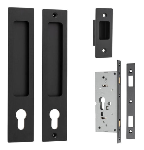 IVER Rectangular Pull For Sliding Doors | Entrance Kit | 6 Finishes - Matt Black