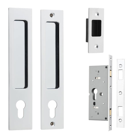 IVER Rectangular Pull For Sliding Doors | Entrance Kit | 6 Finishes - Polished Chrome