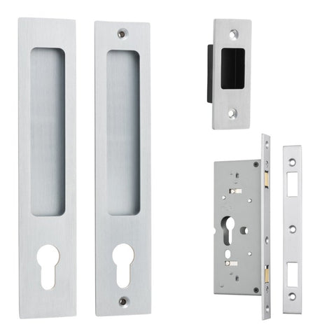 IVER Rectangular Pull For Sliding Doors | Entrance Kit | 6 Finishes - Brushed Chrome