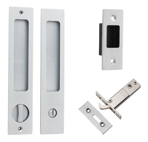 IVER Rectangular Pull For Sliding Doors | Separate Privacy Kit | 6 Finishes - Brushed Chrome