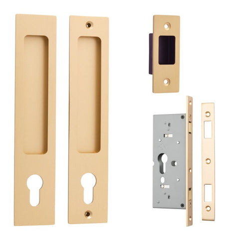 IVER Rectangular Pull For Sliding Doors | Entrance Kit | 6 Finishes - Brushed Brass