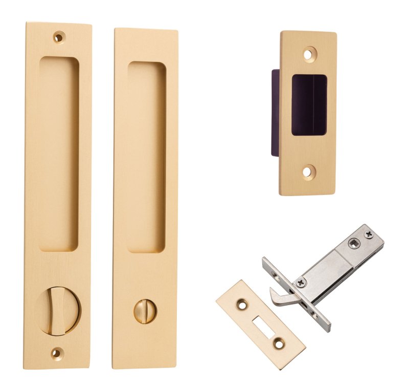 IVER Rectangular Pull For Sliding Doors | Separate Privacy Kit | 6 Finishes - Brushed Brass