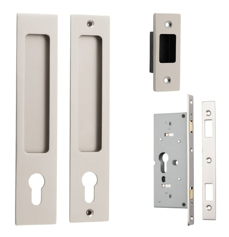 IVER Rectangular Pull For Sliding Doors | Entrance Kit | 6 Finishes - Satin Nickel